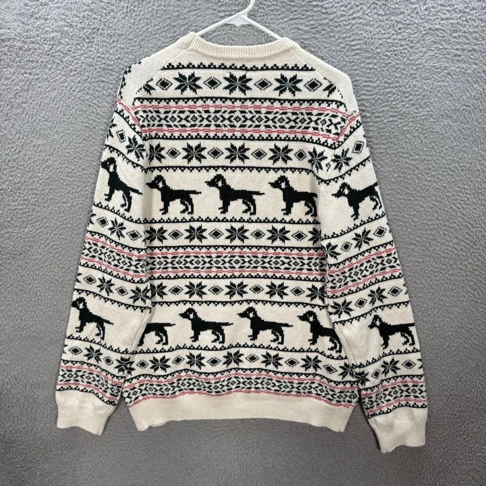 Lands End Sweater Adult XL Multicolor Fair Isle Knit Crewneck‎ Geometric Dog NEW